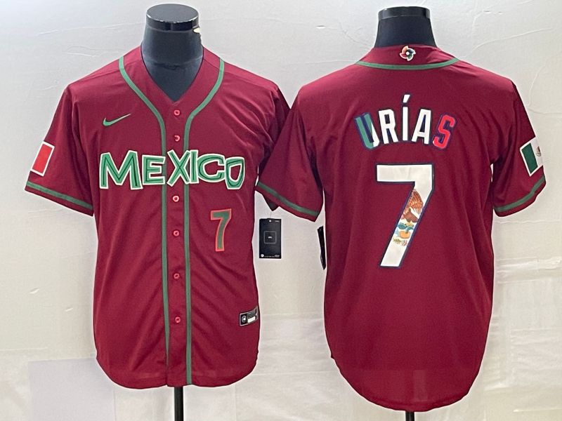 Men 2023 World Cub Mexico #7 Urias Red camo Nike MLB Jersey2